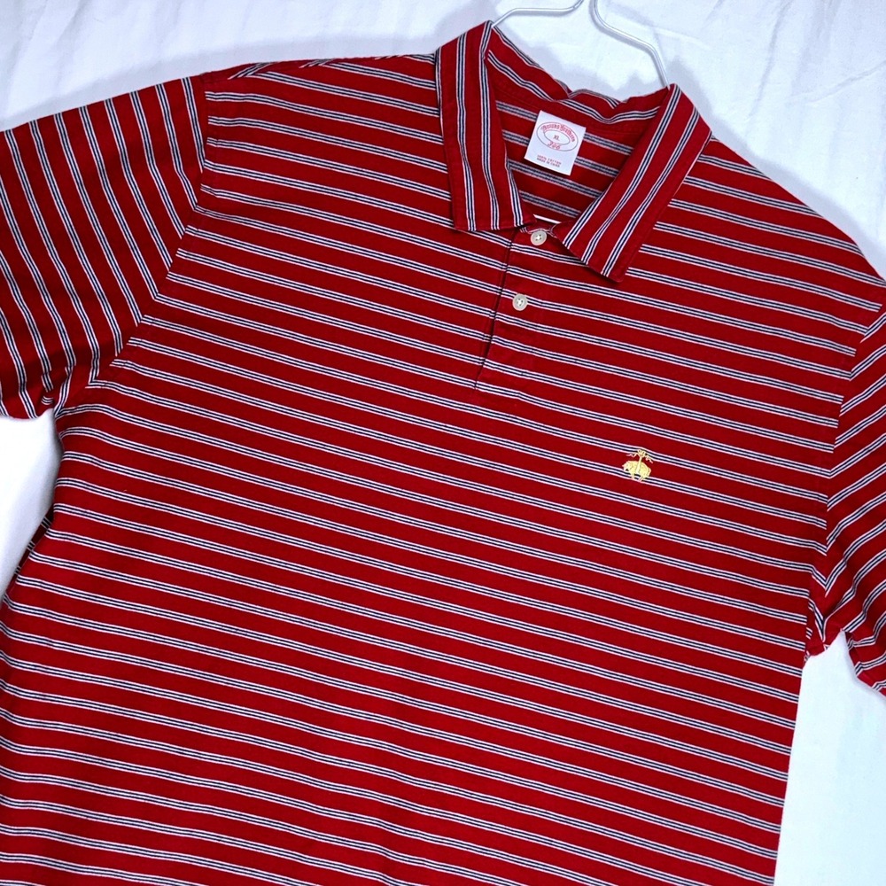 Brooks Brothers 346 Red White Blue Stripe Polo Shirt Mens XL‎ Embroidered Logo